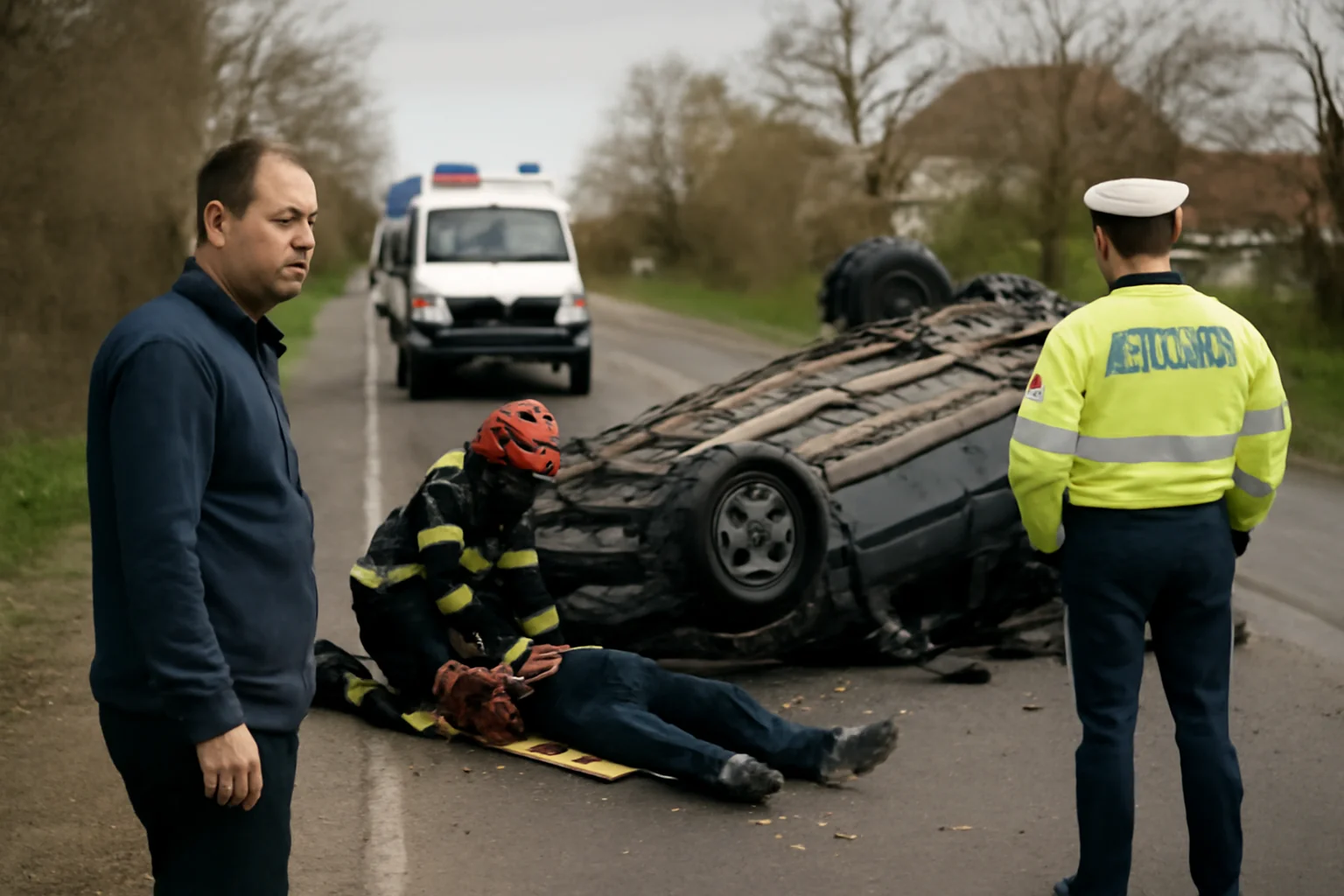 Accident de noapte la Boinești, Satu Mare: un șofer rănit după ce mașina s-a răsturnat