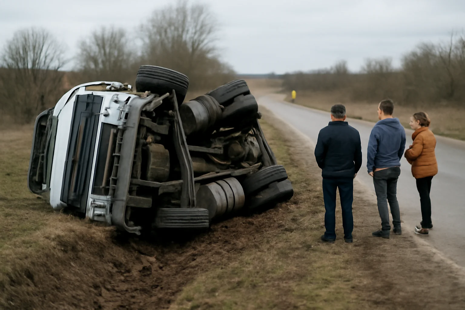 Camion răsturnat pe drumul spre Mădăras, provocând probleme