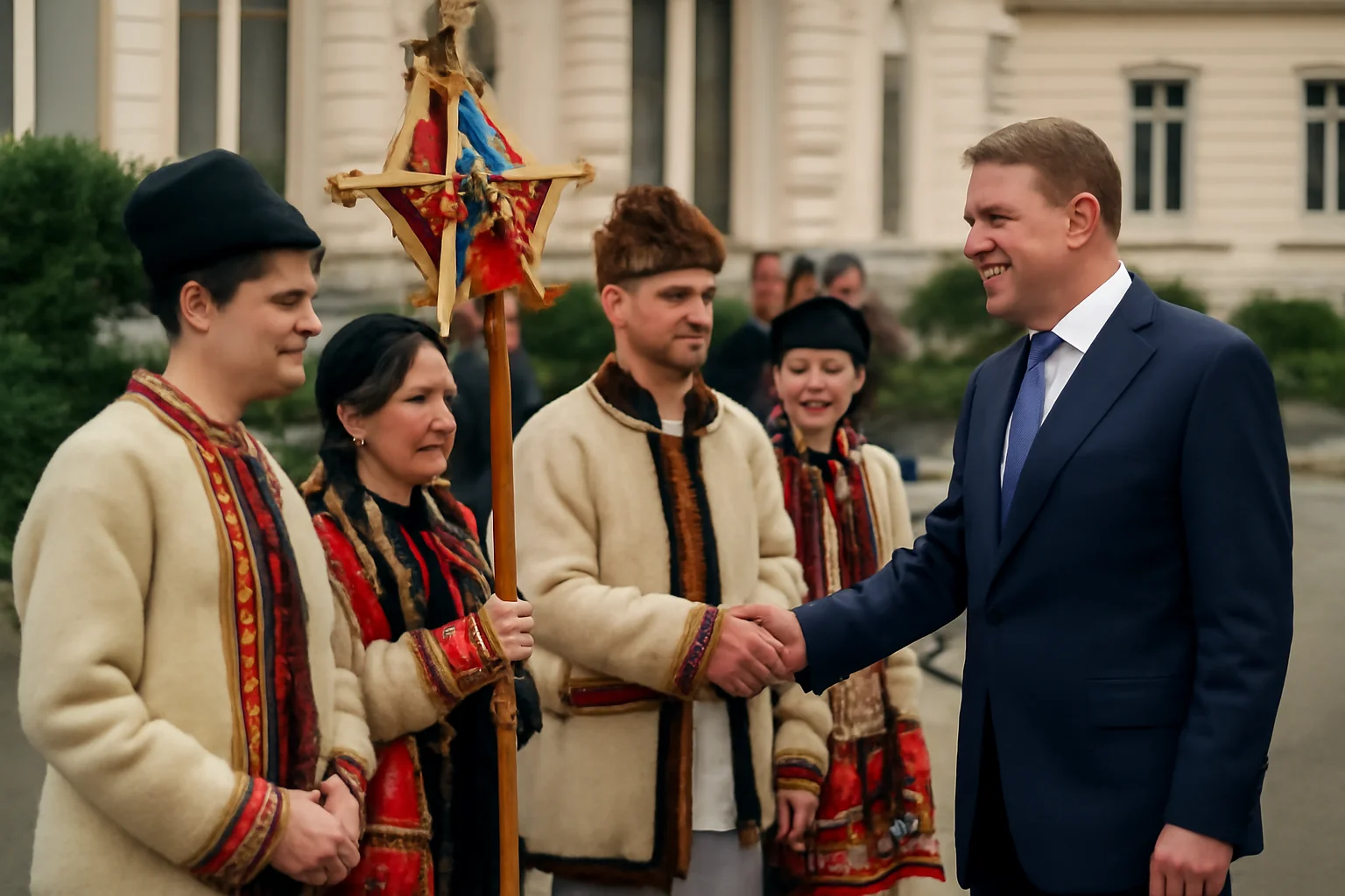 Colindători din Satu Mare, primiți la Cotroceni în cadrul programului oficial de sărbători