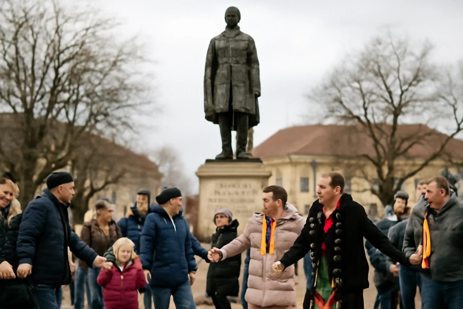 Hora Unirii jucată de sătmăreni de Ziua Unirii Principatelor, la monumentul lui Alexandru Ioan Cuza