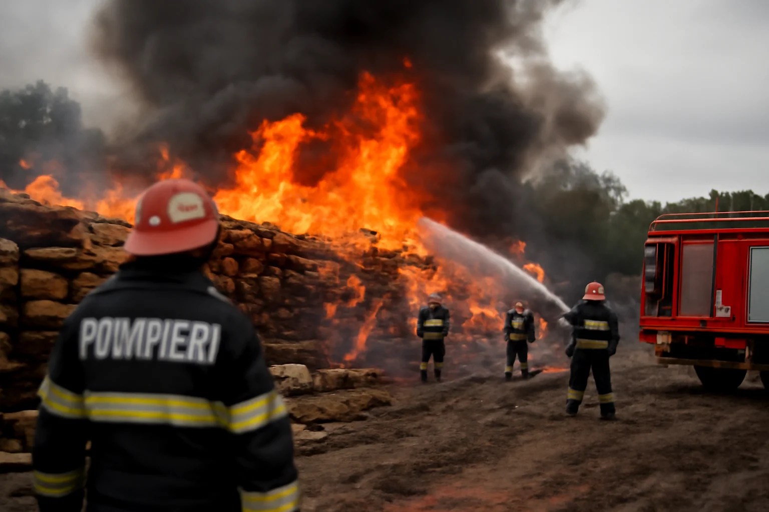 Incendiu devastator la firma din Mărtinești, pompierii intervin