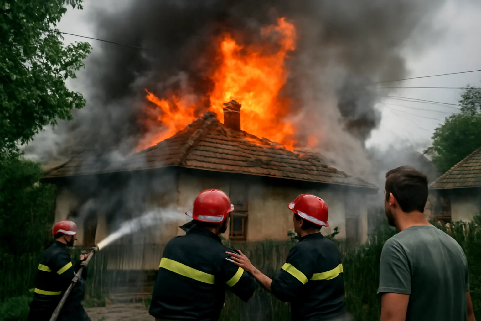Incendiu la o casă din Carei, Satu Mare, stins de pompieri înainte de o posibilă explozie