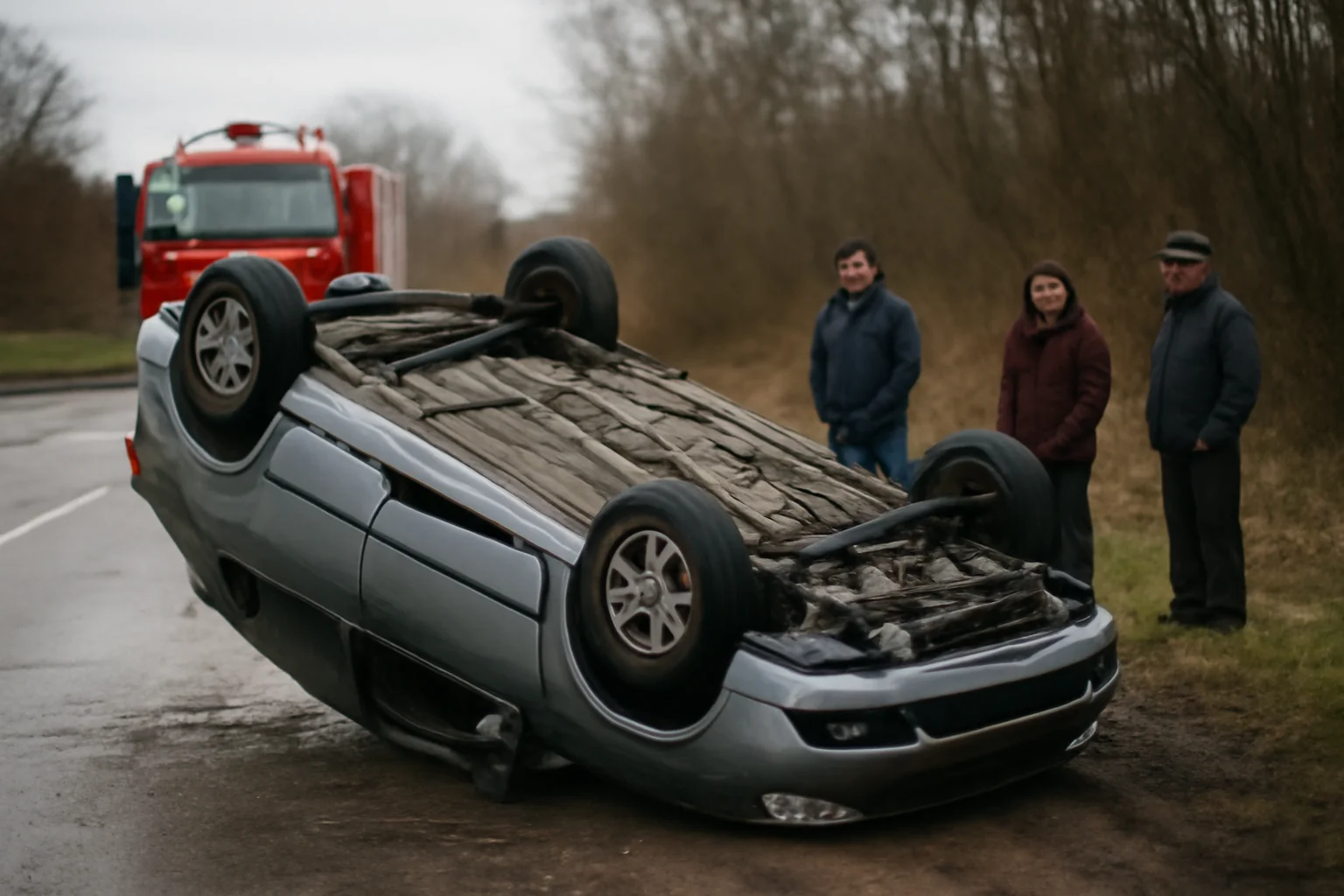 Mașină răsturnată pe strada Principală din Boinești, Satu Mare, în urma unui accident de noapte