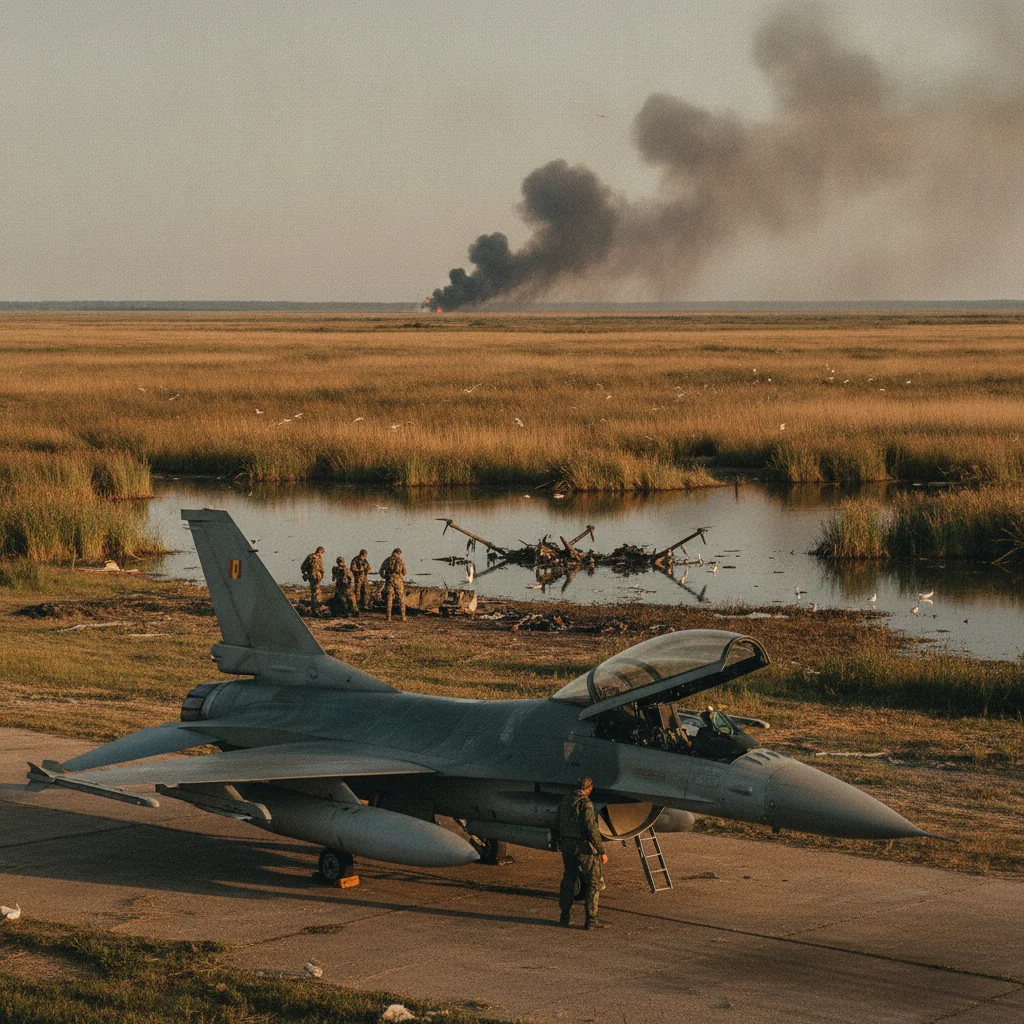 O dronă doborâtă în Delta Dunării de un F-16 românesc