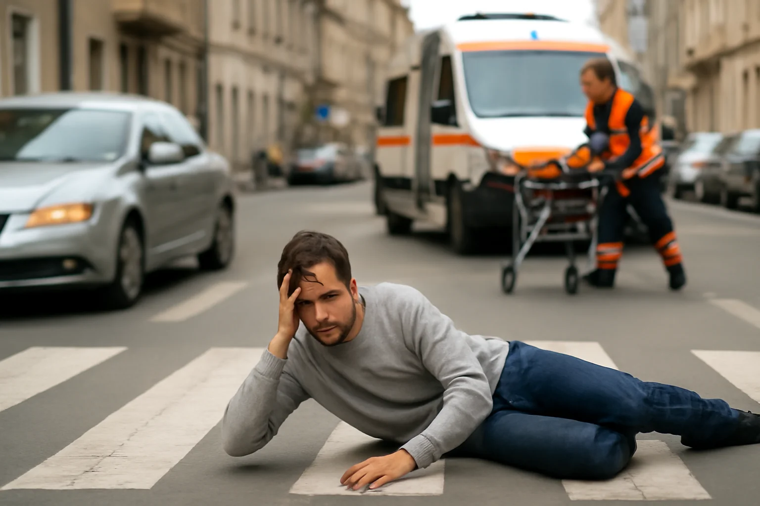 Pieton accidentat grav pe zebră în centrul orașului și transportat de urgență la spital