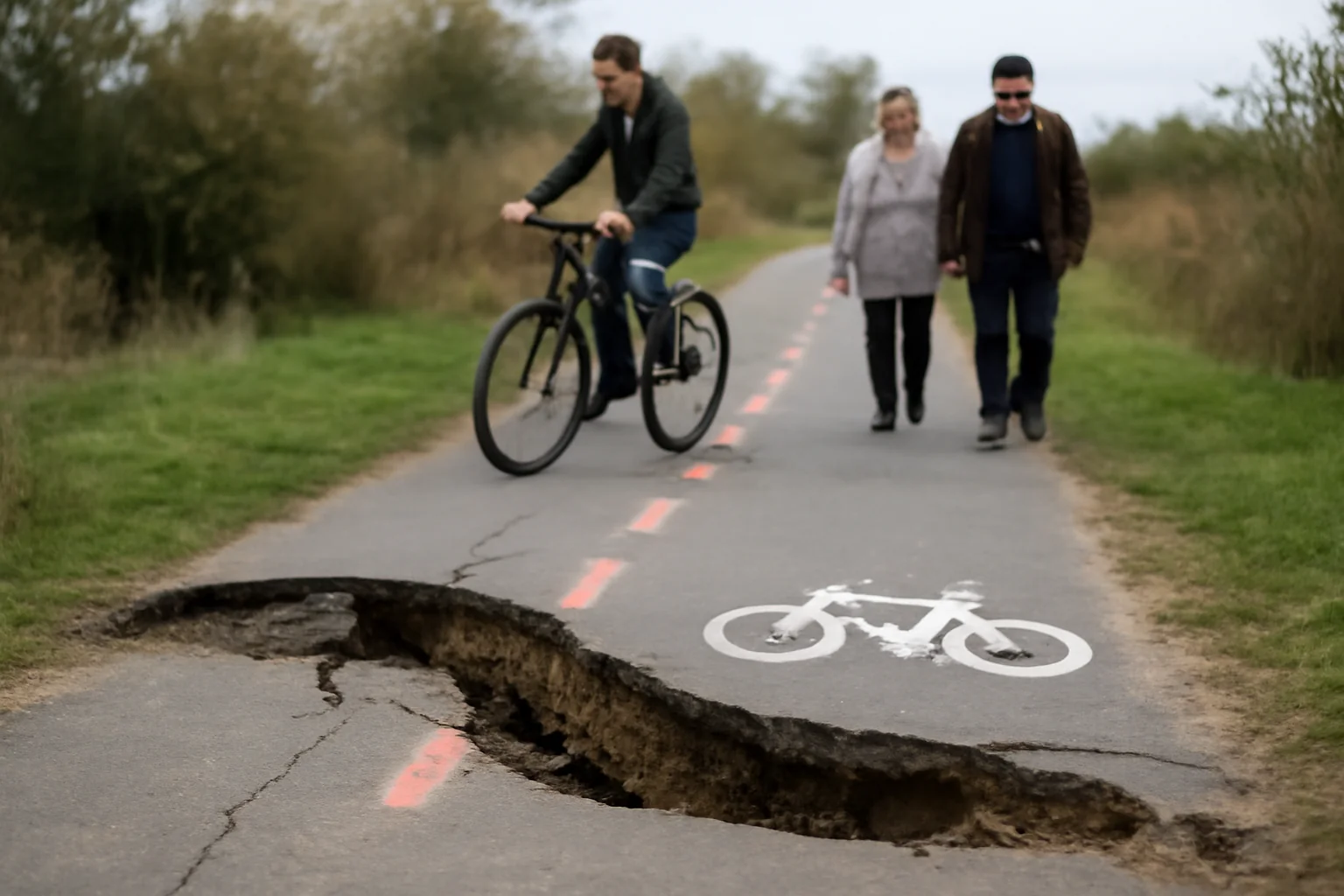 Pista de biciclete de la Viile Satu Mare se surpă din nou