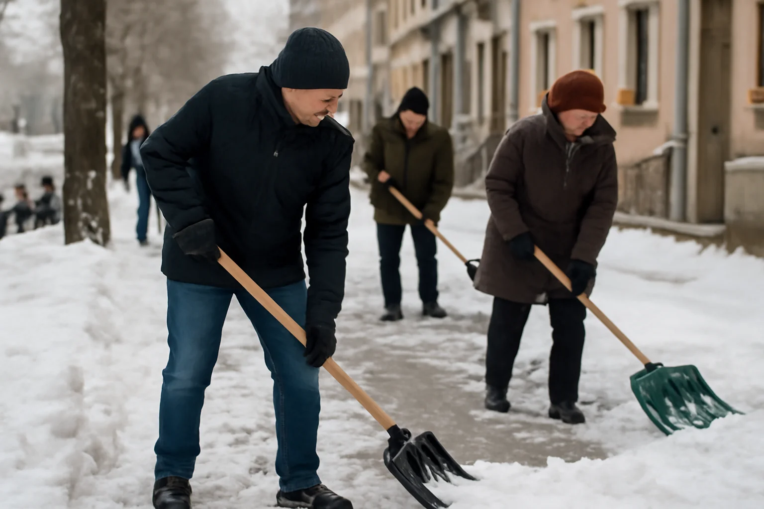 Sătmăreni din Satu Mare își deszăpezesc singuri trotuarele după ninsorile din 7 ianuarie
