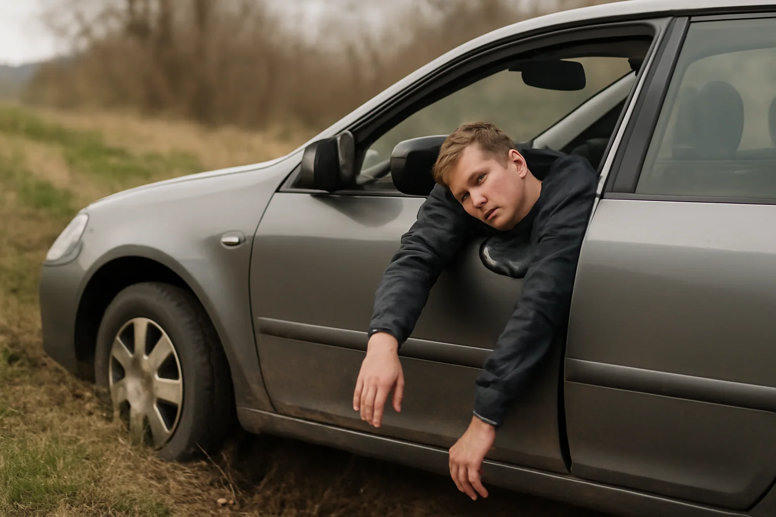 Șofer din Doba, prins băut și fără permis după ce a ieșit cu mașina în șanț