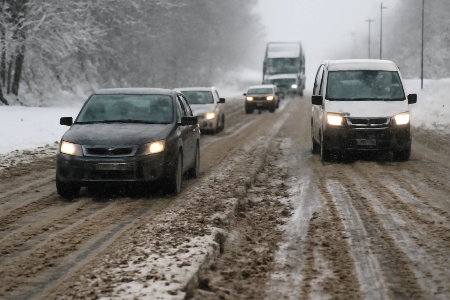 Trafic îngreunat între Satu Mare și Baia Mare din cauza zăpezii și mâzgăi