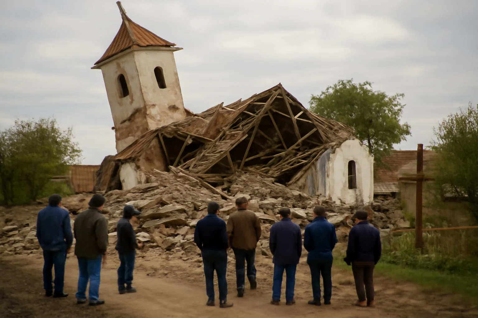 Turn de biserică prăbușit într-un județ vecin, incident relatat și de presa din Satu Mare