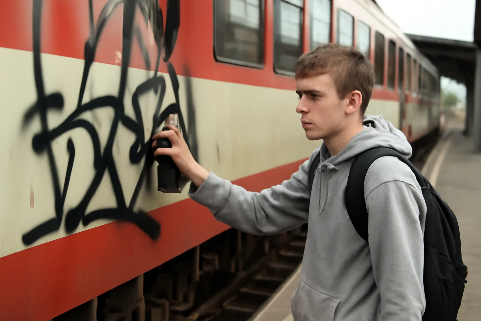 Un slovac reținut la Satu Mare după ce a desenat graffiti pe un tren în gară